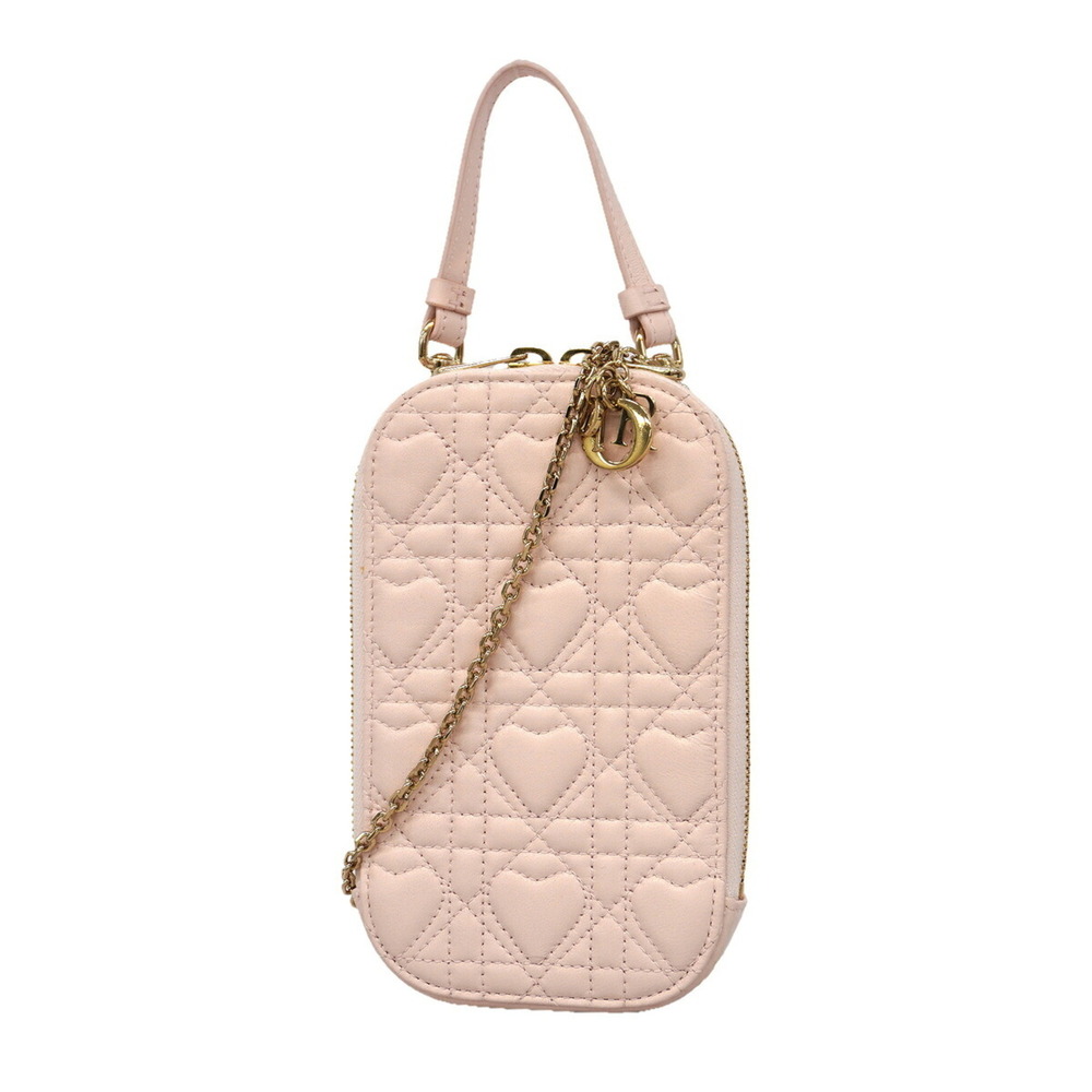 Christian Dior shoulder bag, heart design, leather, pink champagne, women's.